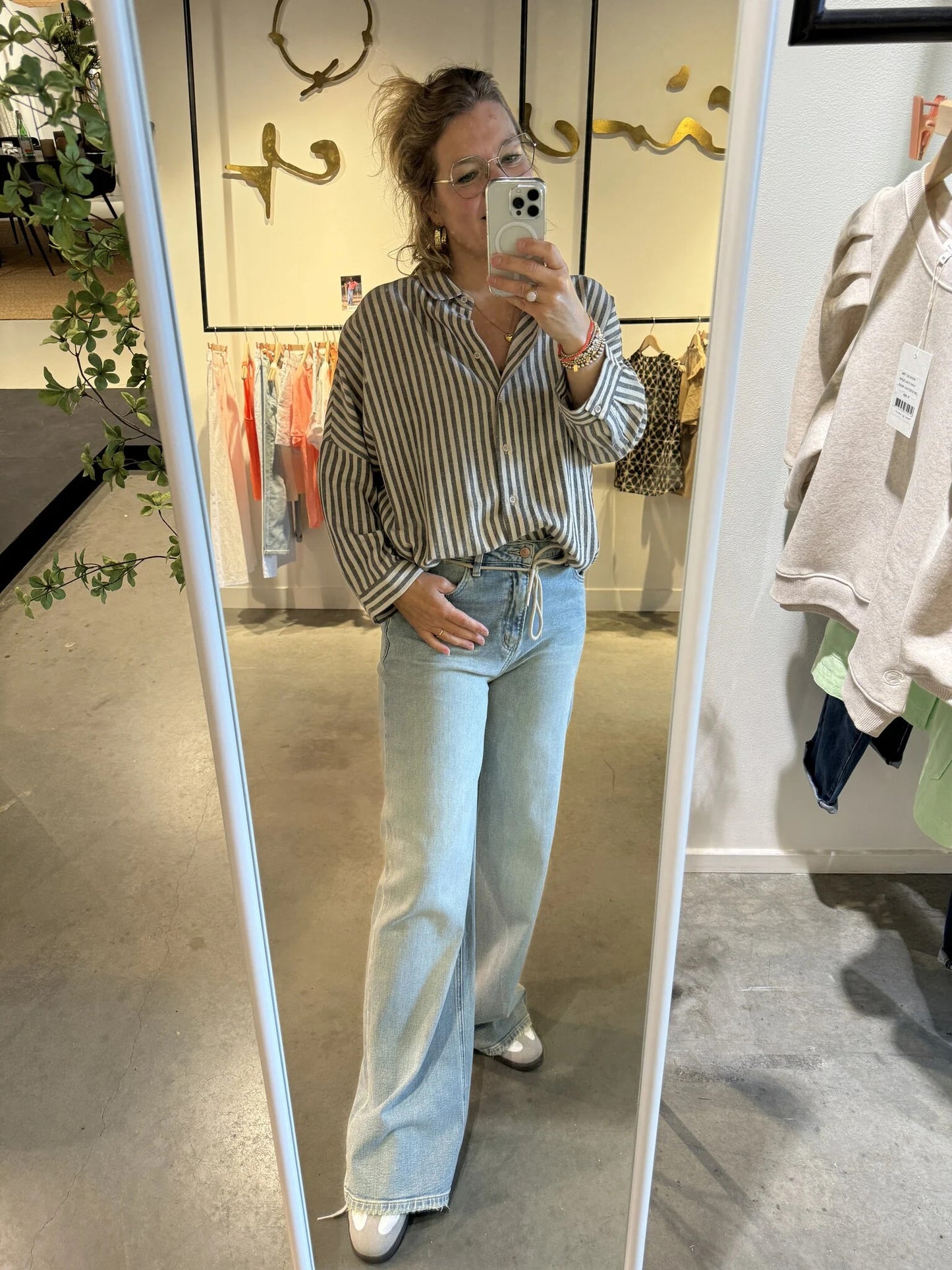 Gestreifte Grau Bluse
